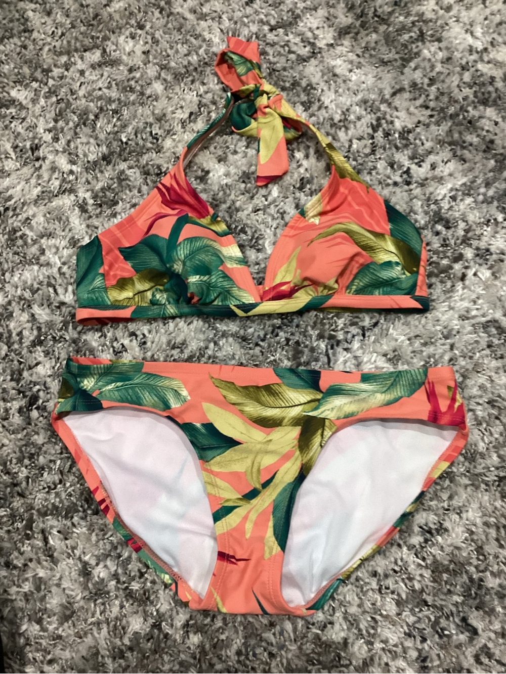 Kona Sol Coral Tropical Leaf Halter Bikini